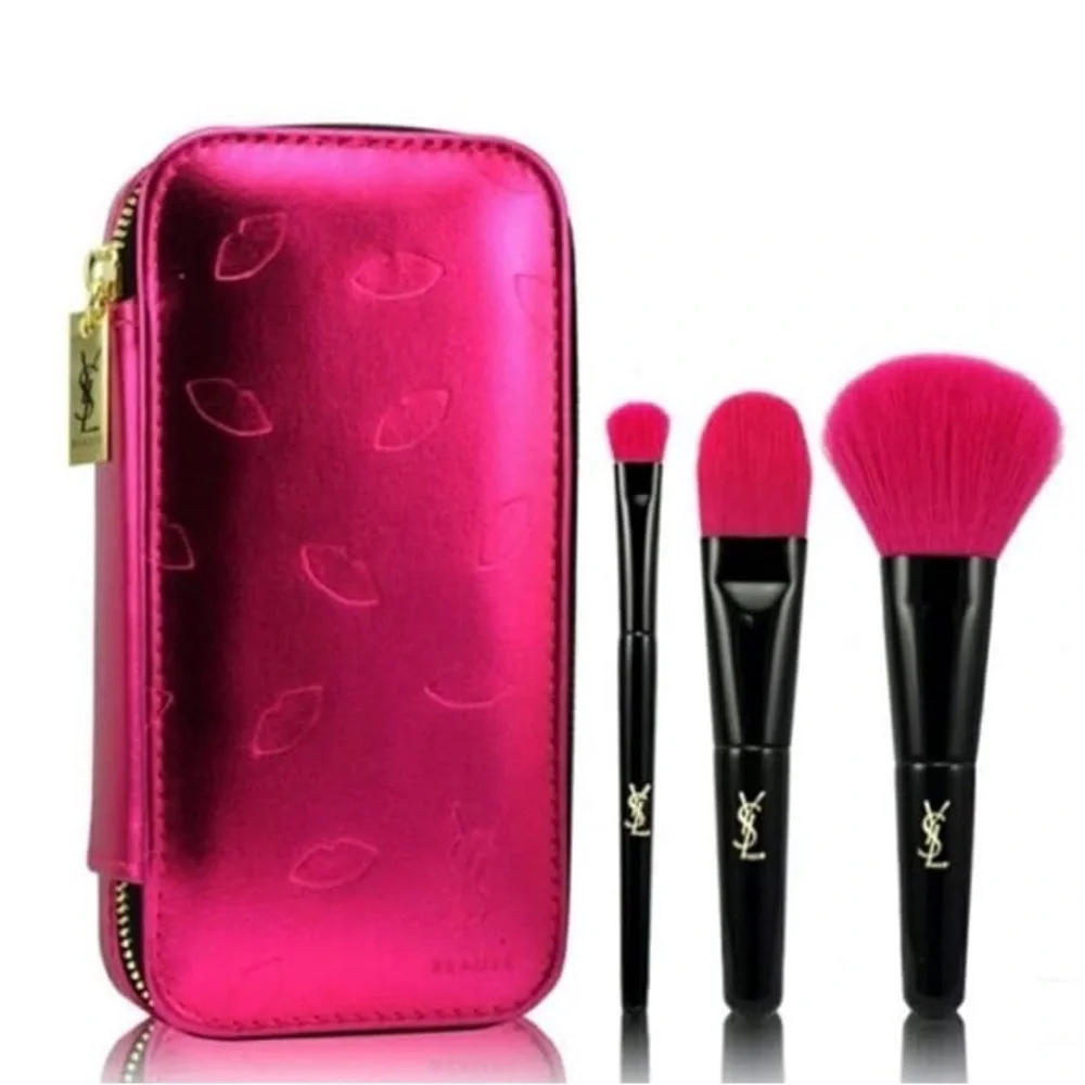 NEW Yves Saint Laurent YSL Fuchsia Makeup Brush Collection Set - Picture 2 of 3